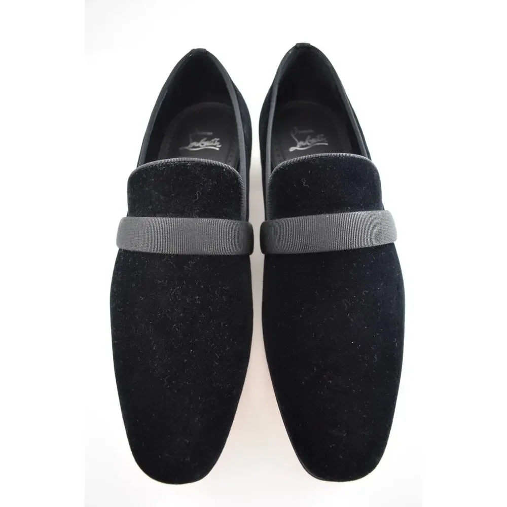 Christian Louboutin Dandydeco Flat Black Velvet Strap Wedding Dress Loafer 40 7